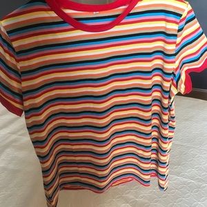 red themed stripped shirt